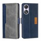 For OPPO A58 5G Contrast Color Side Buckle Leather Phone Case(Blue+Grey) - 1