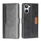 For Realme 10 4G Contrast Color Side Buckle Leather Phone Case(Black+Grey) - 1