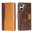 For Realme 10 4G Contrast Color Side Buckle Leather Phone Case(Dark Brown+Gold) - 1