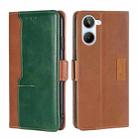 For Realme 10 4G Contrast Color Side Buckle Leather Phone Case(Light Brown+Green) - 1