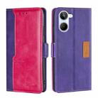 For Realme 10 4G Contrast Color Side Buckle Leather Phone Case(Purple+Rose Red) - 1
