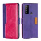 For TCL 30XL 2022 Contrast Color Side Buckle Leather Phone Case(Purple+Rose Red) - 1