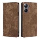 For Realme 10 Pro 5G RFID Anti-theft Brush Magnetic Leather Phone Case(Brown) - 1