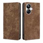 For Realme 10 Pro+ 5G RFID Anti-theft Brush Magnetic Leather Phone Case(Brown) - 1
