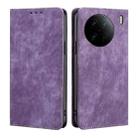 For vivo X90 Pro 5G RFID Anti-theft Brush Magnetic Leather Phone Case(Purple) - 1