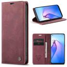 For OPPO Reno8 5G Global CaseMe 013 Multifunctional Horizontal Flip Leather Phone Case(Wine Red) - 1