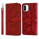 For Xiaomi Redmi A1 Life Tree Embossing Pattern Leather Phone Case(Red) - 1