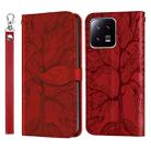 For Xiaomi 13 Life Tree Embossing Pattern Leather Phone Case(Red) - 1