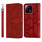 For Xiaomi 13 Pro Life Tree Embossing Pattern Leather Phone Case(Red) - 1