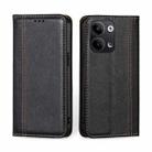 For OPPO Reno9 5G / Reno9 Pro 5G Grid Texture Magnetic Flip Leather Phone Case(Black) - 1