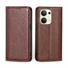 For OPPO Reno9 Pro+ 5G Grid Texture Magnetic Flip Leather Phone Case(Brown) - 1