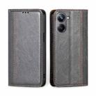 For Realme 10 Pro 5G Grid Texture Magnetic Flip Leather Phone Case(Grey) - 1