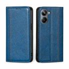 For Realme 10 Pro 5G Grid Texture Magnetic Flip Leather Phone Case(Blue) - 1