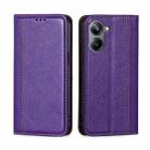 For Realme 10 Pro 5G Grid Texture Magnetic Flip Leather Phone Case(Purple) - 1