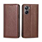 For Realme 10 Pro 5G Grid Texture Magnetic Flip Leather Phone Case(Brown) - 1