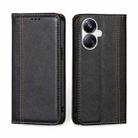 For Realme 10 Pro+ 5G Grid Texture Magnetic Flip Leather Phone Case(Black) - 1