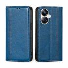 For Realme 10 Pro+ 5G Grid Texture Magnetic Flip Leather Phone Case(Blue) - 1