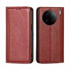 For vivo X90 Pro 5G Grid Texture Magnetic Flip Leather Phone Case(Red) - 1