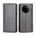 For vivo X90 Pro 5G Grid Texture Magnetic Flip Leather Phone Case(Grey) - 1