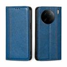 For vivo X90 Pro 5G Grid Texture Magnetic Flip Leather Phone Case(Blue) - 1