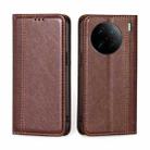 For vivo X90 Pro 5G Grid Texture Magnetic Flip Leather Phone Case(Brown) - 1