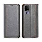 For TCL 40R 5G Grid Texture Magnetic Flip Leather Phone Case(Grey) - 1