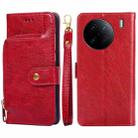 For vivo X90 Pro 5G Zipper Bag Leather Phone Case(Red) - 1