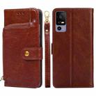 For TCL 40R 5G Zipper Bag Leather Phone Case(Brown) - 1