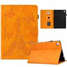 For Lenovo M10 Plus Tower Embossed Leather Smart Tablet Case(Khaki) - 1