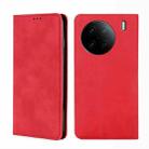For vivo X90 Pro 5G Skin Feel Magnetic Horizontal Flip Leather Phone Case(Red) - 1