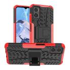 For Motorola Moto E22 Tire Texture TPU + PC Phone Case with Holder(Red) - 1