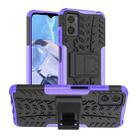 For Motorola Moto E22 Tire Texture TPU + PC Phone Case with Holder(Purple) - 1