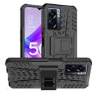 For OPPO A57 5G / OnePlus Nord N300 Tire Texture TPU + PC Phone Case with Holder(Black) - 1