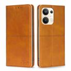 For OPPO Reno9 Pro+ 5G Cow Texture Magnetic Horizontal Flip Leather Phone Case(Light Brown) - 1