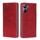 For Realme 10 Pro 5G Cow Texture Magnetic Horizontal Flip Leather Phone Case(Red) - 1