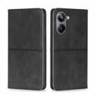 For Realme 10 Pro 5G Cow Texture Magnetic Horizontal Flip Leather Phone Case(Black) - 1