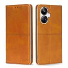 For Realme 10 Pro+ 5G Cow Texture Magnetic Horizontal Flip Leather Phone Case(Light Brown) - 1