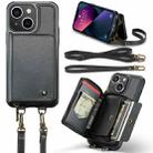 For iPhone 13 JEEHOOD C22 Series Zipper Wallet Leather Phone Case with Dual Lanyard(Black) - 1