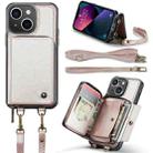 For iPhone 13 JEEHOOD C22 Series Zipper Wallet Leather Phone Case with Dual Lanyard(Rose Gold) - 1