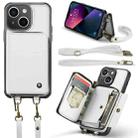 For iPhone 13 JEEHOOD C22 Series Zipper Wallet Leather Phone Case with Dual Lanyard(White) - 1