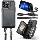 For iPhone 13 Pro JEEHOOD C22 Series Zipper Wallet Leather Phone Case with Dual Lanyard(Black) - 1