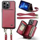 For iPhone 13 Pro JEEHOOD C22 Series Zipper Wallet Leather Phone Case with Dual Lanyard(Red) - 1