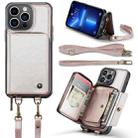 For iPhone 13 Pro JEEHOOD C22 Series Zipper Wallet Leather Phone Case with Dual Lanyard(Rose Gold) - 1