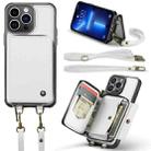 For iPhone 13 Pro JEEHOOD C22 Series Zipper Wallet Leather Phone Case with Dual Lanyard(White) - 1