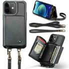 For iPhone 12 JEEHOOD C22 Series Zipper Wallet Leather Phone Case with Dual Lanyard(Black) - 1