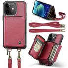 For iPhone 12 JEEHOOD C22 Series Zipper Wallet Leather Phone Case with Dual Lanyard(Red) - 1