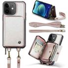 For iPhone 12 JEEHOOD C22 Series Zipper Wallet Leather Phone Case with Dual Lanyard(Rose Gold) - 1