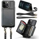 For iPhone 12 Pro Max JEEHOOD C22 Series Zipper Wallet Leather Phone Case with Dual Lanyard(Black) - 1