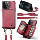 For iPhone 12 Pro Max JEEHOOD C22 Series Zipper Wallet Leather Phone Case with Dual Lanyard(Red) - 1