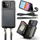 For iPhone 11 JEEHOOD C22 Series Zipper Wallet Leather Phone Case with Dual Lanyard(Black) - 1